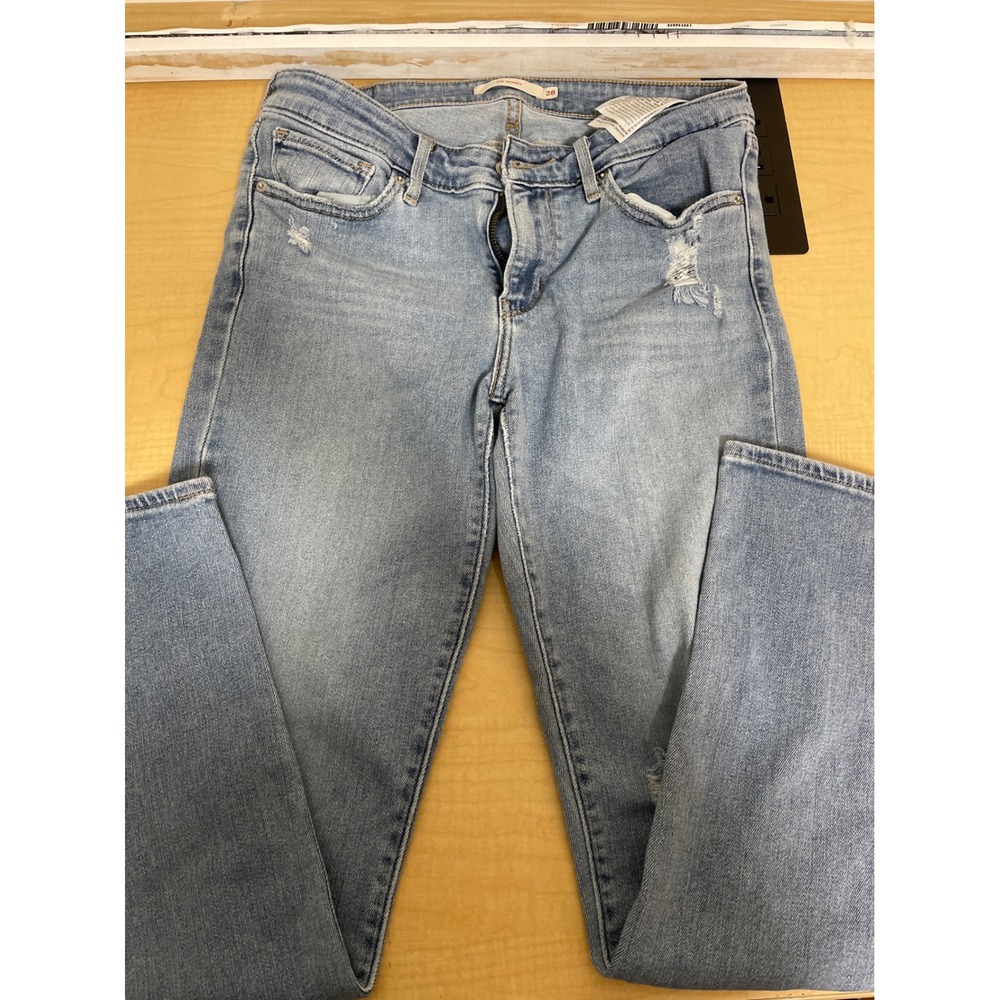 Levis 711 Skinny Jeans Womens 28 Light Wash Distressed Blue Denim Mid Rise